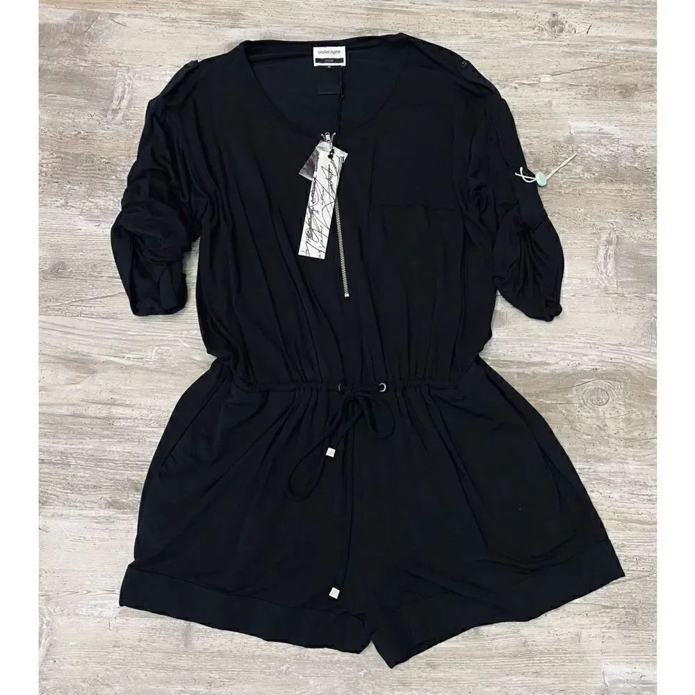 Under.ligne Black Romper Super Cute and Soft Drawstring Waist Women’s Sz XSmall